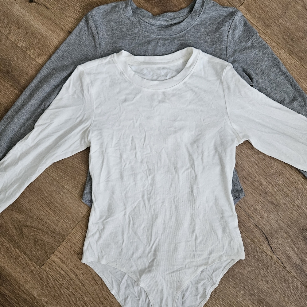 Women's White And Gray Long Sleeve Bodysuits